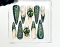 Gothic Green Press On Nails | Spider Web Nail Art | Dark Forest Vibes | Beetle 3D Design | Forest & Spider Web Details | OC963E