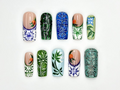 Vintage Botanical Press On Nails | Hand-Painted Ceramic-Inspired Nail Art | Green Leaf Design | Nature-Inspired Press Ons | OB933H