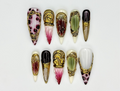 Gothic Garnet Gold Press On Nails | Frech Tips Gold Couture Nail Art | Burgundy Jade Statement Nails | Handmade Luxury Stiletto Set JB270EC
