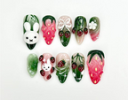 Strawberry Bunny Dreams Press On Nails | Cute 3D Fruit Nail Art | Sweet Berry Theme Nails | Pink 3D Kawaii Nails | OB923EC