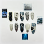 Kpop Inspired Indigo Voyage Nails | 7 Spirit Arirang Silver Shark Nails | Ocean Muse 3D Chrome Nails | Handmade Nails | OC357IC