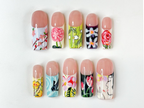 Handmade Vintage Botanical Press On Nails. Japanese Floral Garden Fake Nails. Unique Retro Flower Pattern Nails for Special Events | OB305HK