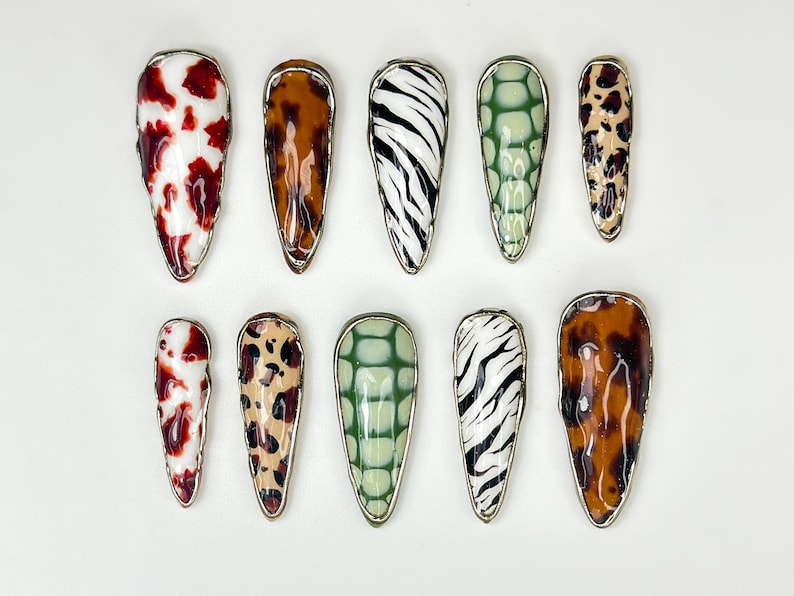 Luxe Leopard Press On Nails | Zebra. Leopard & Croc Nail Art | Handmade Safari-Inspired Press Ons | Mixed Animal Print Nails | OB1085HC