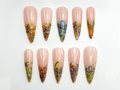 Gold Foil Floral Press On Nails | Vintage Garden Nails | Nude Gradient Floral Nails | Long Press On Nails | Botanical Press Ons | OC773HC