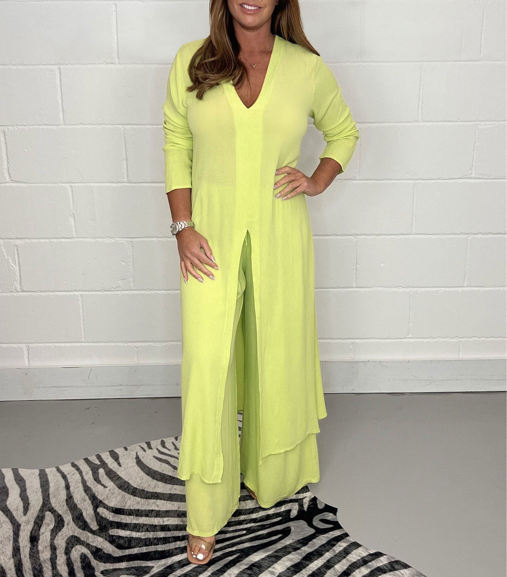 Two-piece Casual Long Top and Matching Pants Set