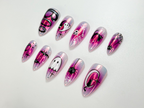 Cute Halloween Glow Press On Nails | Pink Spooky Ghost Nail Art | Glow in Dark Cat & Bat Nails | Adorable Halloween Press Ons | OC104HC