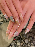 Custom Floral Coquette Nails. Soft Jade and Pearl Shimmer Press Ons. Hand-Painted Tulip Design. Romantic Aesthetic Reusable Nails. OB1285HK