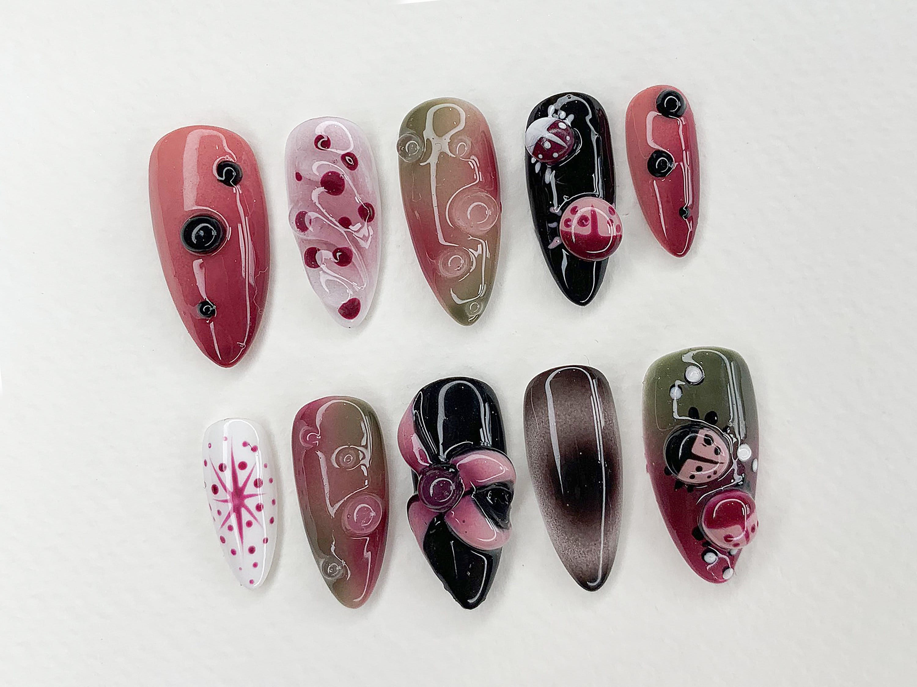 3D Ladybug Press On Nails Nature Design