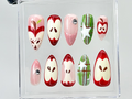 Cute Red Fruit Press On Nails | Kawaii Food Fake Nails | Glossy Custom Nail Art | Apple-Inspired Fake Nails | Kawaii Style Nails | OB858YC