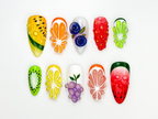 Combo Summer Vibes Press On Nails | 3D Tropical Fruit Nail Art | Handmade Kiwi. Watermelon & Citrus Nails | Beach Vacation Nail Set OB73L