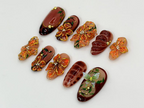 Custom Brown Floral Press-On Nails | Fall Leaves Design | Brown and Orange 3D Nail Art | Custom Nail Design | Autumn Elegance | OB595H