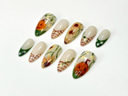 Autumn Pumkin Press On Nails | Pumpkin Sunflower Nail Art | Fall Rustic Farm Nails | Handmade Long Stiletto Nails | OC1087HC