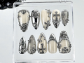 Gothic Chrome Press On Nails | Silver Gothic Fake Nails | Punk Rock Chrome Nail Art | 3D Cross Gothic Press Ons | Fashion Nails | OB889YK