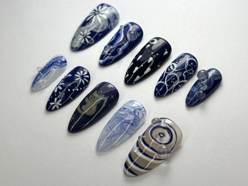 Cosmic Dreamer Press On Nails By DoryNailArt | Starry Night Nail Design | Moon Phases & Constellations Nail Art | Galaxy Aesthetic |OC718HK