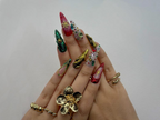Luxe Ornament Christmas Press On Nails | 3D Holiday Nail Art | Red & Green Chrome Nails | Rhinestone Design | Festive Press Ons | OB214HC
