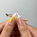3D Monkey Banana Press On Nails | Cute Pink Star & Fruit Fake Nails | Kawaii Handmade Nail Art | Playful Cute Nails | Cartoon Nails |OB255YC
