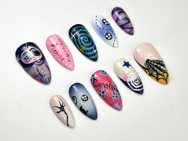 Dreamy Halloween Press On Nails | 3D Swirl & Star Nail Art | Whimsical Pastel Statement Set | Unique Cosmic Press Ons | OB101HC