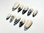 Gothic Family Press On Nails | Black & White Vintage Nail Art | Handmade Gothic Nails | Halloween Creepy Press Ons | Spooky Nails | OB163HK