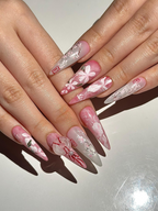 Pink Blossom Press On Nails | Pink Jelly Floral Nails | Asian Flower Nails | Romantic Spring Nails | Handmade Stiletto Press Ons | OB312HC