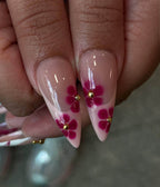 3D Pink Flower Press-On Nails with Pearl Accents.