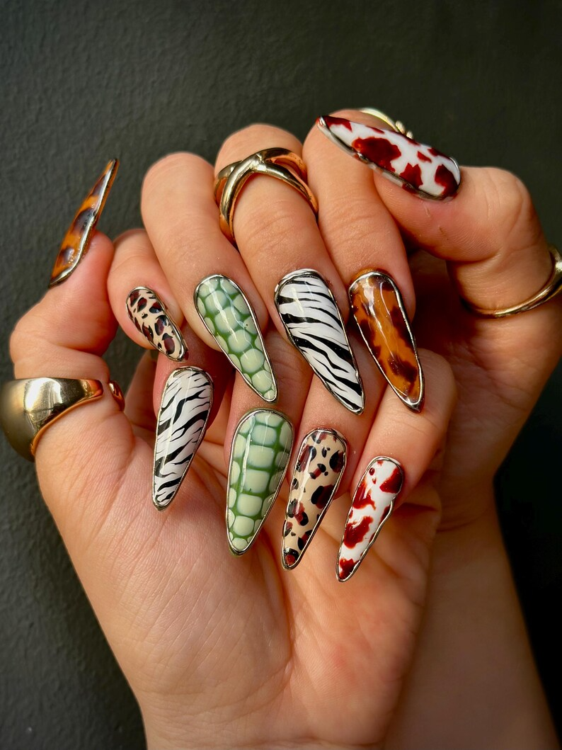 Luxe Leopard Press On Nails | Zebra. Leopard & Croc Nail Art | Handmade Safari-Inspired Press Ons | Mixed Animal Print Nails | OB1085HC