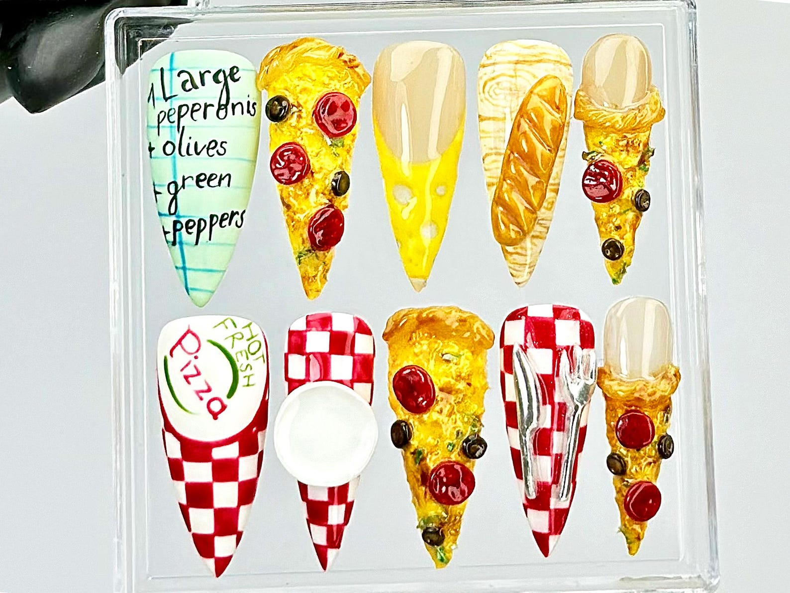 Pepperoni Pizza Nails By Dorynail | 3D Food Fake Nails | 3D Novelty Nail Art | Gift for Pizza Lovers Acrylic Nails | 3D Pizza Nails |OB818Y