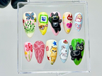 3D Kawaii Cat Press On Nails | Pastel Cartoon Fake nails | Cartoon Cat Bunny Nail Art | 3D Cute Animal Kawaii Nails | Pastel Nails | OB939YC