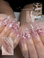 Pink Ballerina Press On Nails for Girls – Soft Blush Ombre Stiletto Nails with Pearls & Ribbons. Handmade Coquette Balletcore Inspired Press On Nail Set. Luxury Princess Nails | OB291HC