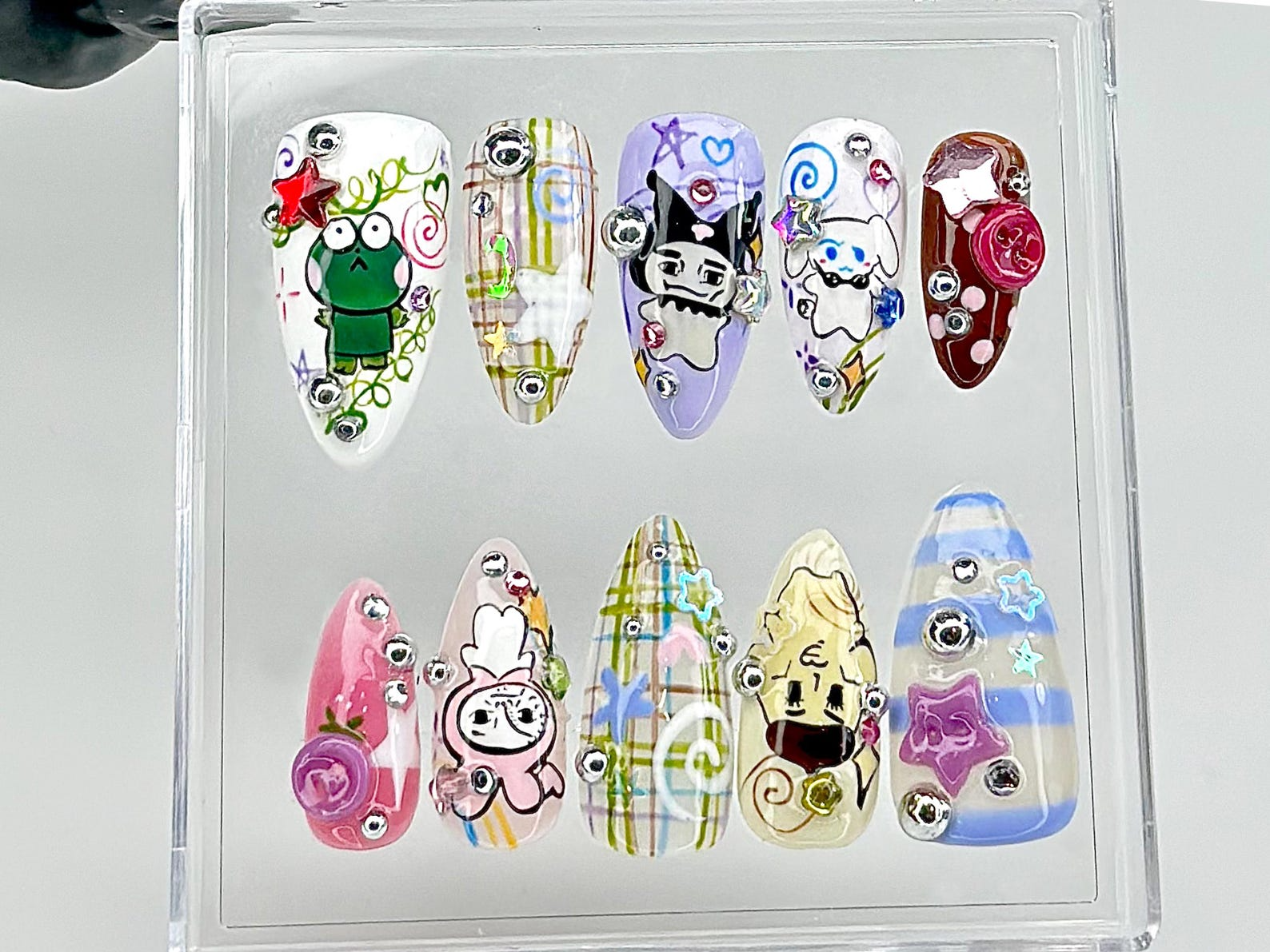 Kawaii Sanrio Press On Nails | Keroppi Kuromi Cinnamoroll Press Ons | Cute Pastel Fake Nails |Japanese Character Nails |Kawaii Nails|OB854YC