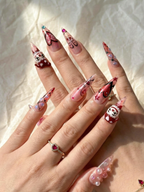 Gothic Valentine Clown Heart Press On Nails for Dark Romance Girls. Handmade Long Pink Chrome Fake Nails. Alternative Love Nail.OB278EC