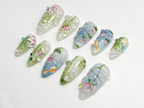 Water Garden Koi Press On Nails | Hand-Painted Koi Fish & Lotus Flowers | Zen Nature Art Nail Set | Calm Pond-Inspired Press Ons | OC798HC