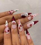 Strawberry  Press On Nails For Christmas  | 3D Strawberry & Whipped Cream Nail Art | Cute Festive Press Ons| Sweet Winter Nail Design| OC226HC