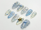 Ocean Dream Jellyfish Press On Nails | Blue Sea Fantasy Nail Art Set | 3D Shell & Starfish Nails | Handmade Oceanic Nail Design | OB782HC