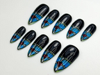 Stained Glass Heart Press On Nails | Blue Black Gothic Nail Art | Hand Painted Window Glass Design | Red Heart Accent Nails | OC846HC
