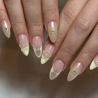3D Florals Pearls Light Yellow French Tips Press on Nails D28