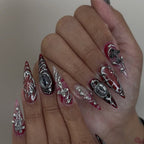 3D Gothic Silver Cross and Cameo Design Handmade Press-On Nails