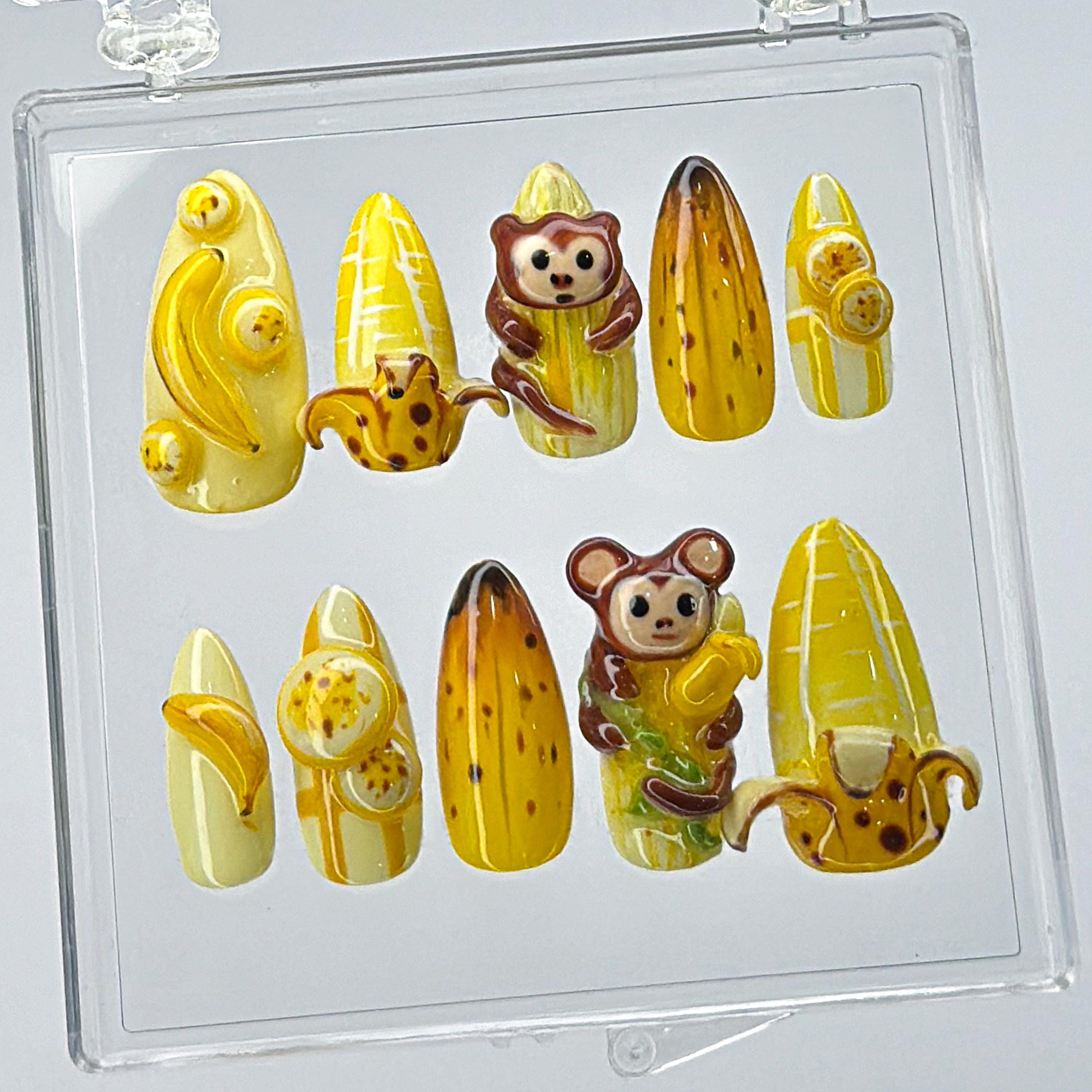 3D Monkey Press On Nails with Bananas