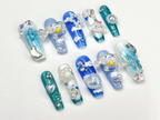 Kawaii Puppy Cloud Press On Nails | Blue Sky Nail Art | 3D Cloud & Star Resin Nails | Dreamy Pup-Inspired Press Ons | Cute Nails| OB925HC
