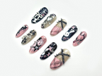 Gothic Bunny & Punk Heart Press On Nails | Y2K Alternative Nail Art | Pink Plaid. Stars And Skulls | Cute Bunny Gothic Vibes | OB1046EP