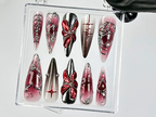 Gothic Butterfly Press On Nails | Vampire Aesthetic Fake Nails Deep Red & Black Ombre Nail Art |Y2K. Goth. Gothic Nails |Dark Nails|OB788YC