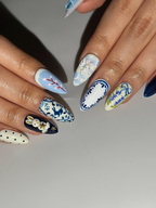 Easter Bunny Blue Press On Nails | 3D Rabbit Nail Art | Delft Blue Floral Nails | Cute Spring Easter Nail Set| Handmade Press Ons | OB1300HC