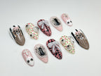 3D Spider & Bear Nail Art Set - Cute Pink Cross Bow Design. Floral Accents