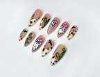 Western Ghost Cowgirl Press On Nails | Spooky Desert Nail Art | Halloween Cactus Nails | Cow Print & Pink Hat Ghost Design | OB1069EC