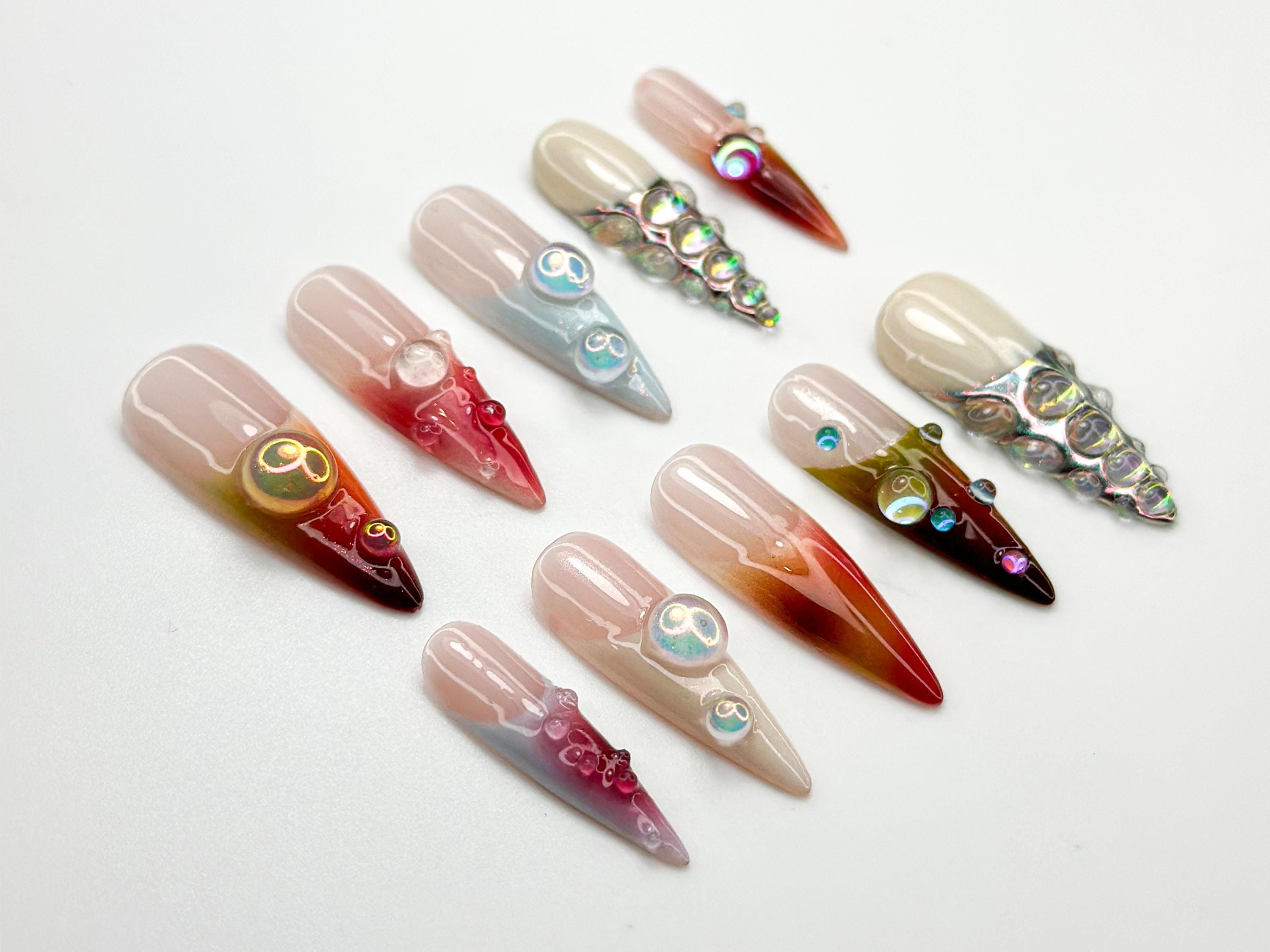 3D Bubble Chrome Press-On Nails