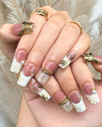 Royal Balletcore Press On Nails | Luxury Bridal Wedding Nails | Pearl French Tip Nails | Victorian Coquette Nails|Elegant Bow Nails| OB1319IC
