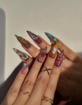 Stained Glass Halloween Press On Nails | Ghost Pumpkin Bat Nail Art | Colorful Spooky Nail Design | Handpainted Halloween Nails | OB111H