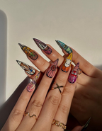 Stained Glass Halloween Press On Nails | Ghost Pumpkin Bat Nail Art | Colorful Spooky Nail Design | Handpainted Halloween Nails | OB111H