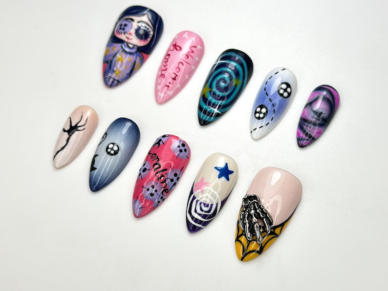 Dreamy Halloween Press On Nails | 3D Swirl & Star Nail Art | Whimsical Pastel Statement Set | Unique Cosmic Press Ons | OB101HC