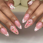 3D Pink Blossom French Tip Press Nails