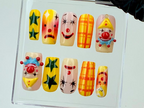 Quirky Clown Faces Press-On Nails | Hand-Painted Circus Nail Art | Fun and Colorful Press Ons | Unique Clown Fake Nails | Halloween |OB585YG